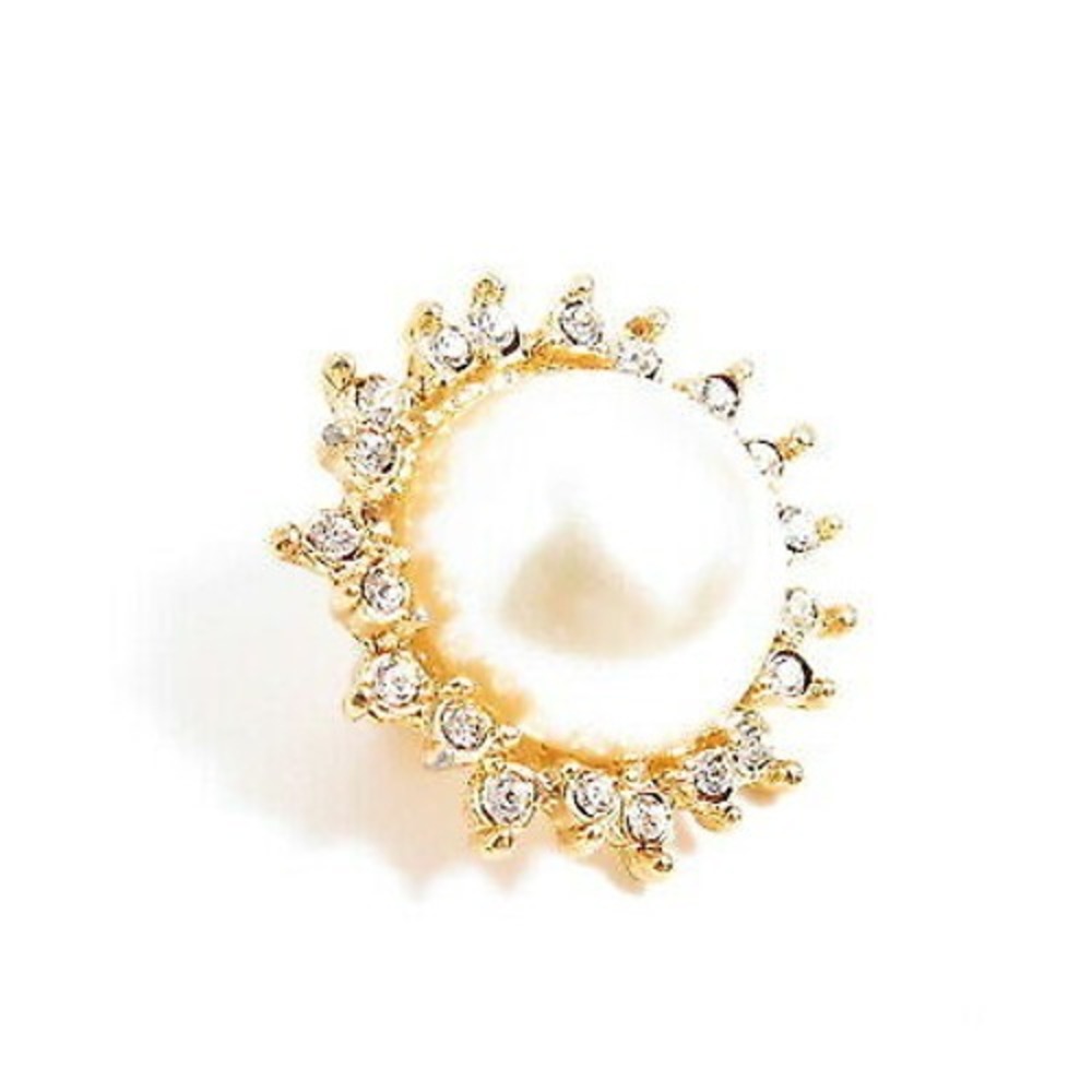 Vintage Faux Pearl Rhinestone Sun Gold Plated Espo Slide Pendant*For Choker‎